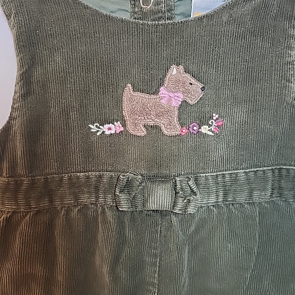 Vintage Gymboree Green Corduroy overalls romper Scotty Dog 6-12 months